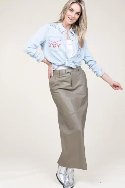 Fashion Alter Ego Stretch Leather Pencil Skirt Lori | Green... | | Little Soho