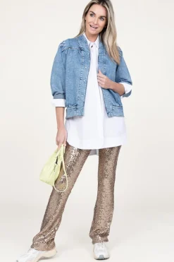 New Patrizia Pepe Stretch Pants With Sequins Ella | Gold... | | Little Soho