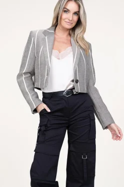 Cheap IRO Striped Cropped Blazer Dupa | Navy/Ecru... | | Little Soho