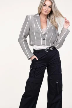 Cheap IRO Striped Cropped Blazer Dupa | Navy/Ecru... | | Little Soho