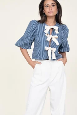 Hot Co'Couture Striped Top With Bow Details Billy | Blue... | | Little Soho