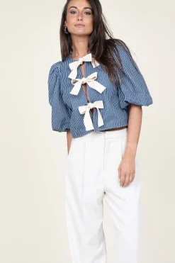 Hot Co'Couture Striped Top With Bow Details Billy | Blue... | | Little Soho