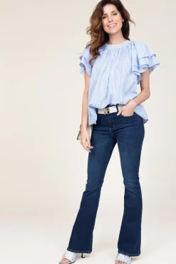 Discount Ibana Striped Top With Ruffle Sleeves Truff | Blue... | | Little Soho