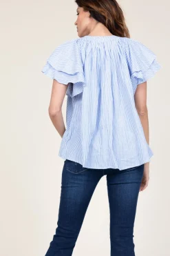 Discount Ibana Striped Top With Ruffle Sleeves Truff | Blue... | | Little Soho