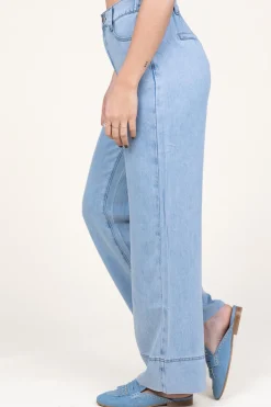 Shop Suncoo Tencel Wide Leg Denim Broek Romy | Blue... | | Little Soho