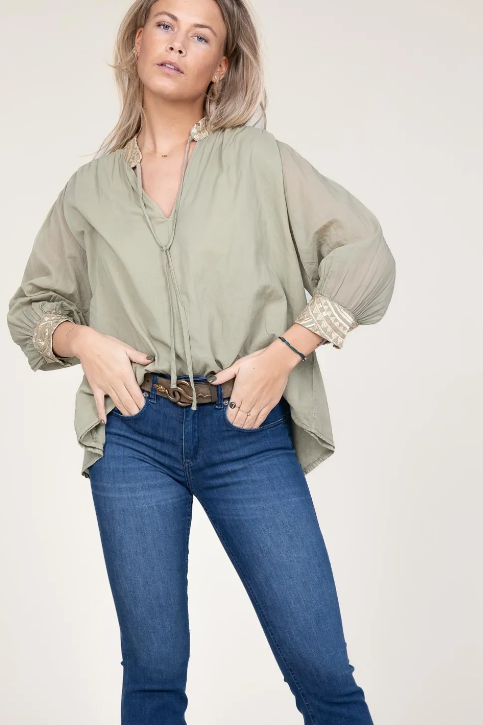 Store Greek Archaic Kori Top With Embroidery Isadora | Green... | | Little Soho