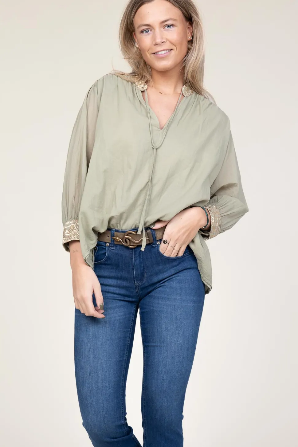 Store Greek Archaic Kori Top With Embroidery Isadora | Green... | | Little Soho