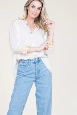 Clearance Greek Archaic Kori Top With Embroidery Isadora | Gold... | | Little Soho