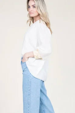 Clearance Greek Archaic Kori Top With Embroidery Isadora | Gold... | | Little Soho