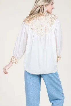 Clearance Greek Archaic Kori Top With Embroidery Isadora | Gold... | | Little Soho