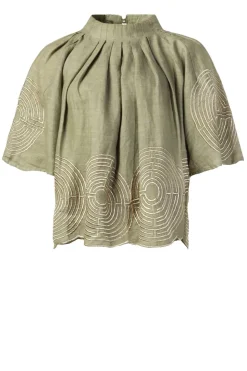 Flash Sale Greek Archaic Kori Top With Labyrinth Embroidery Kaat | Green... | | Little Soho