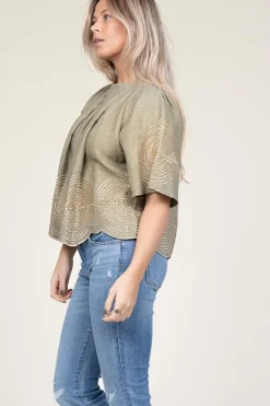 Flash Sale Greek Archaic Kori Top With Labyrinth Embroidery Kaat | Green... | | Little Soho