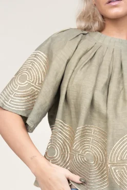Flash Sale Greek Archaic Kori Top With Labyrinth Embroidery Kaat | Green... | | Little Soho