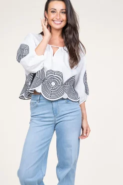 Outlet Greek Archaic Kori Top With Labyrinth Embroidery Nore | White... | | Little Soho