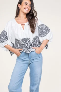 Outlet Greek Archaic Kori Top With Labyrinth Embroidery Nore | White... | | Little Soho