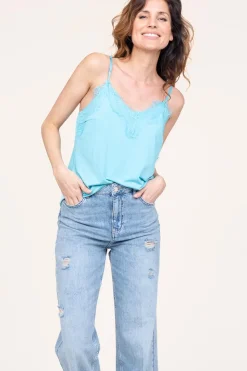 Hot CC Heart Top With Lace Details Puck | Blue... | | Little Soho