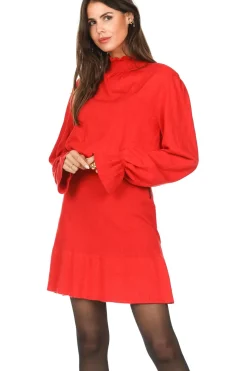 Shop Silvian Heach Tricot Sweater With Ruffles Repens | Bordeaux... | | Little Soho