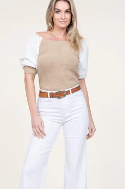 Cheap Liu Jo Tricot Top With Poplin Sleeves Erice | Beige... | | Little Soho