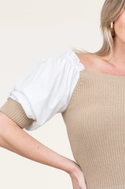 Cheap Liu Jo Tricot Top With Poplin Sleeves Erice | Beige... | | Little Soho