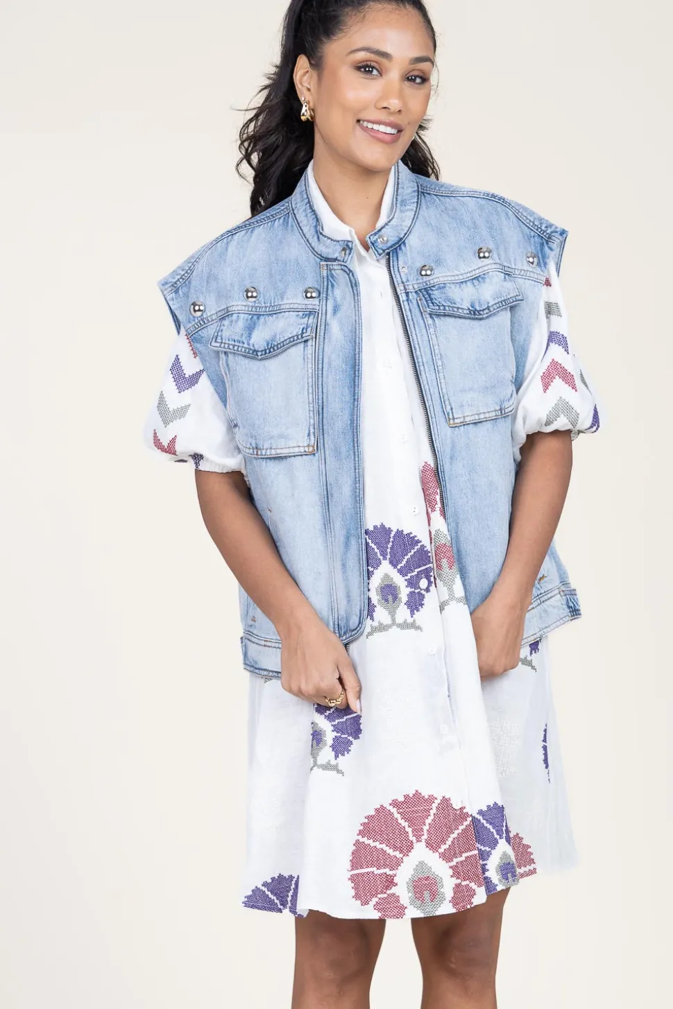 Sale Greek Archaic Kori Tunic With Embroidery Peackock | Multi... | | Little Soho