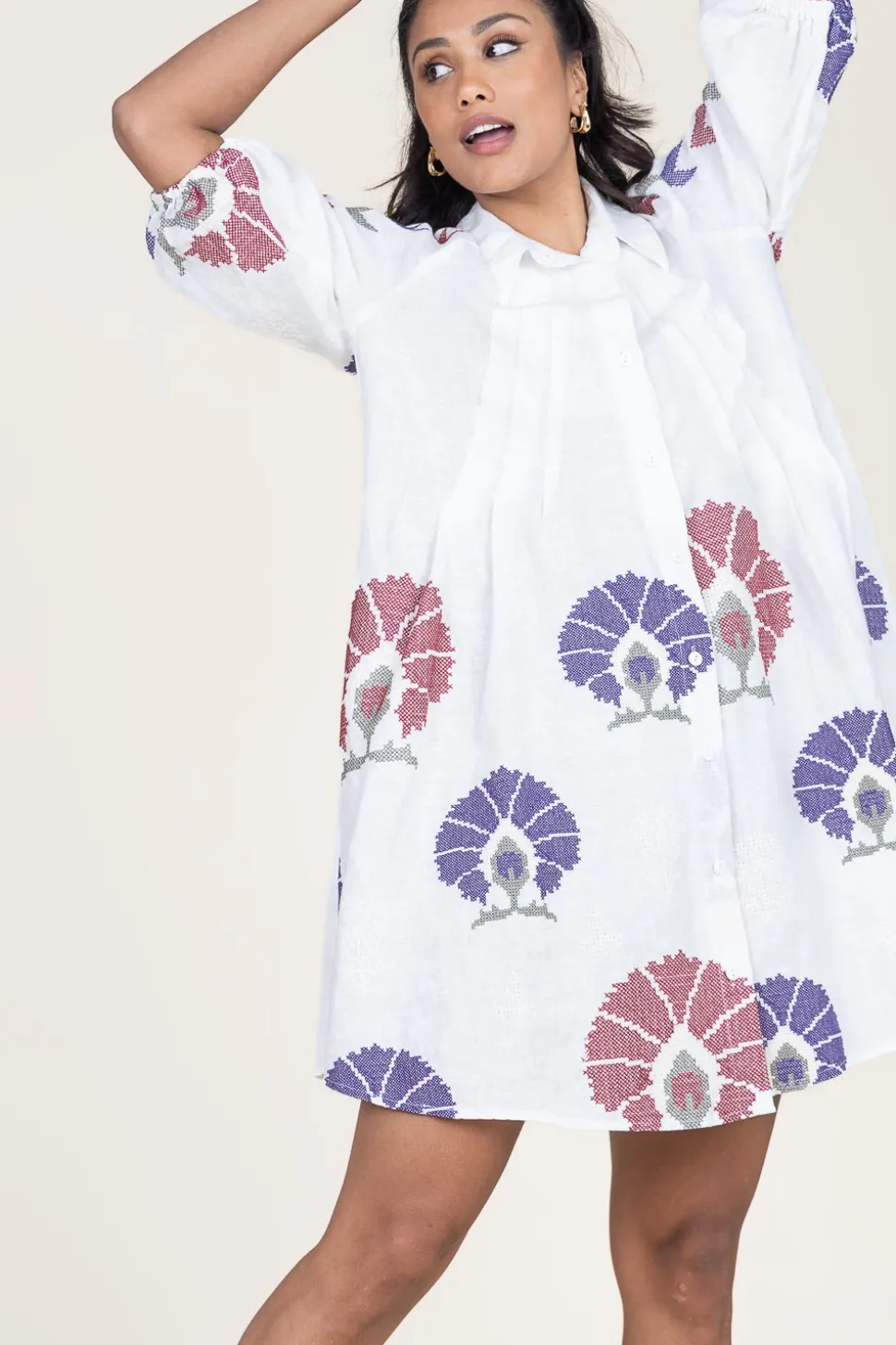 Sale Greek Archaic Kori Tunic With Embroidery Peackock | Multi... | | Little Soho