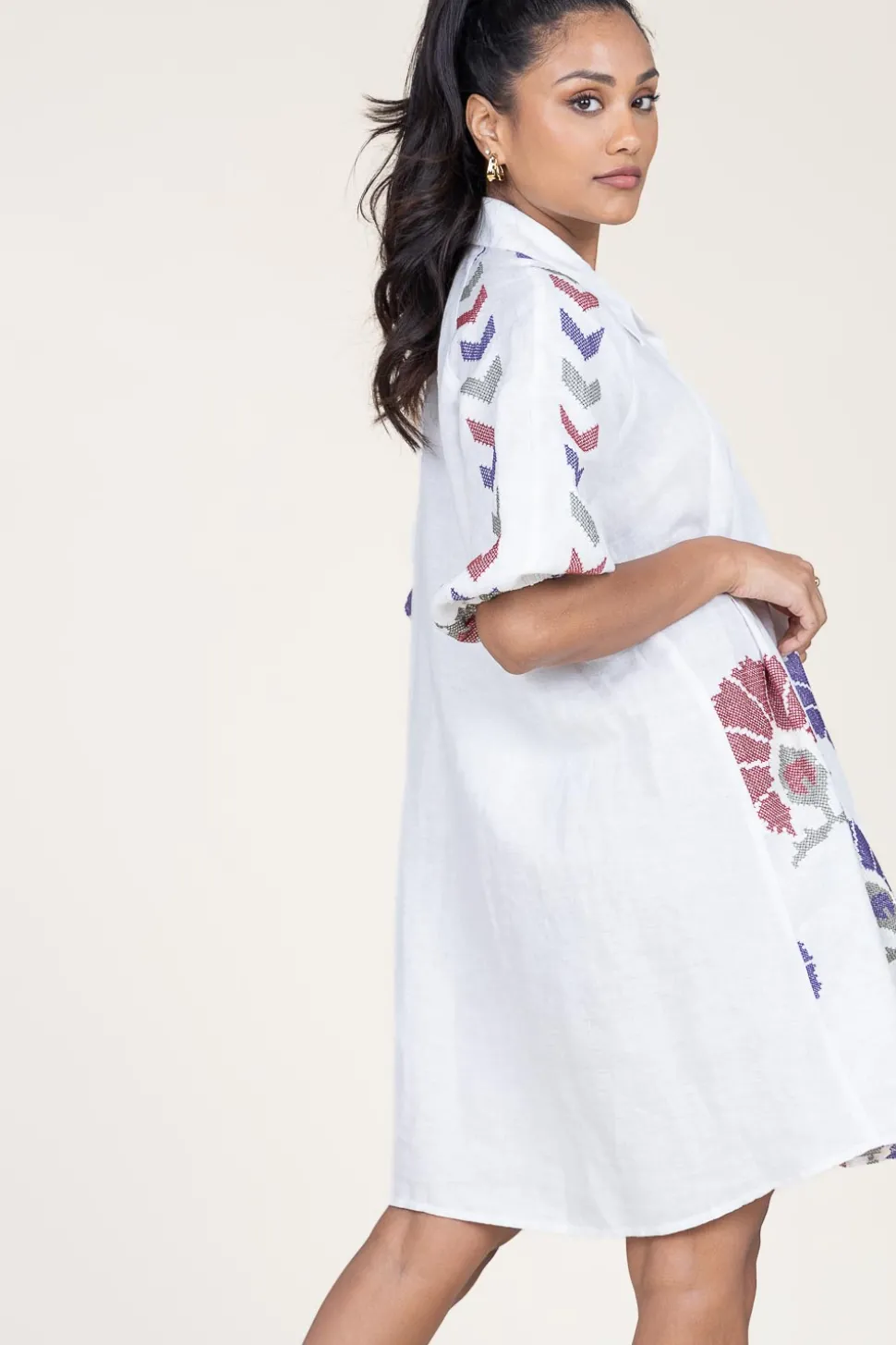 Sale Greek Archaic Kori Tunic With Embroidery Peackock | Multi... | | Little Soho