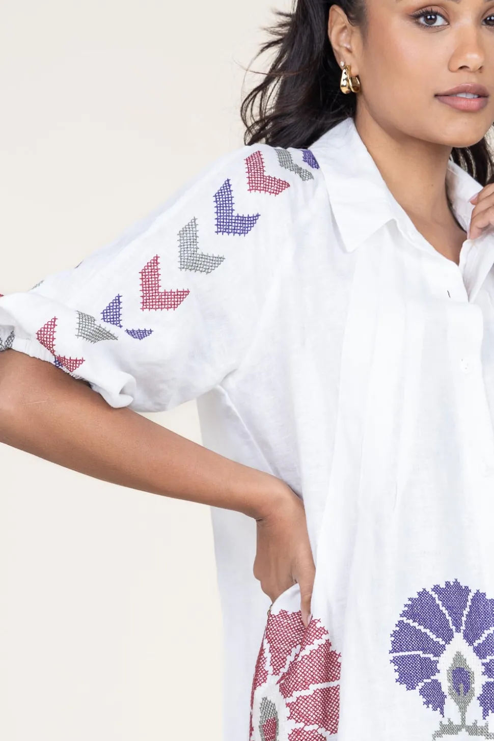 Sale Greek Archaic Kori Tunic With Embroidery Peackock | Multi... | | Little Soho