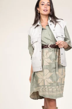 Cheap Greek Archaic Kori Tunic With Gold Colored Embroidery Livy | Green... | | Little Soho