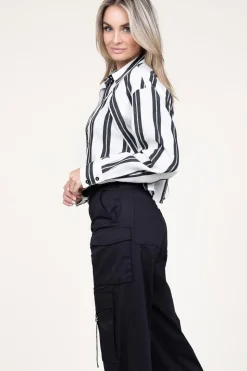 New IRO Viscose Blend Cropped Blouse Fabana | Black/Ecru... | | Little Soho