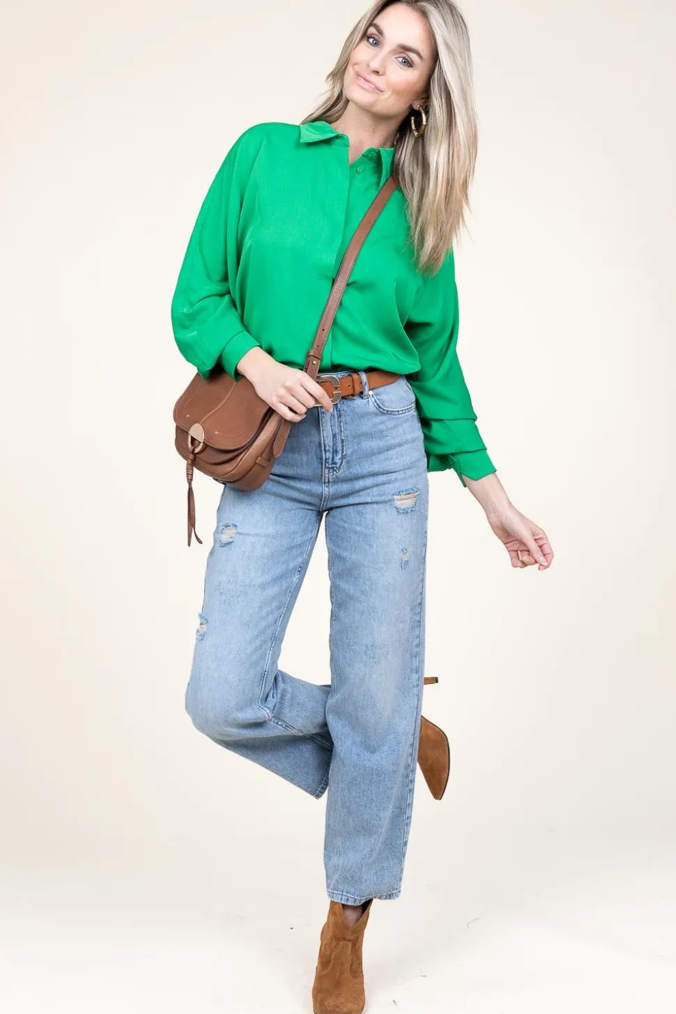 Shop Copenhagen Muse Viscose Blouse With Puffed Sleeves Cermt | Green... | | Little Soho