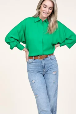 Shop Copenhagen Muse Viscose Blouse With Puffed Sleeves Cermt | Green... | | Little Soho