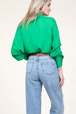 Shop Copenhagen Muse Viscose Blouse With Puffed Sleeves Cermt | Green... | | Little Soho