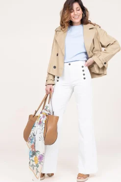 Fashion Twinset Wide Leg Denim With Buttons Tara | White... | | Little Soho